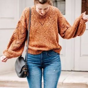 Madwell Pointelle Bubble Sleeve Super Soft Pullover Crewneck Copper Sweater Sm